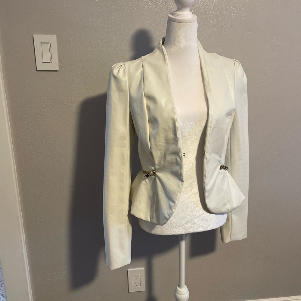 Cardi B Faux leather (vegan) white blazer jacket